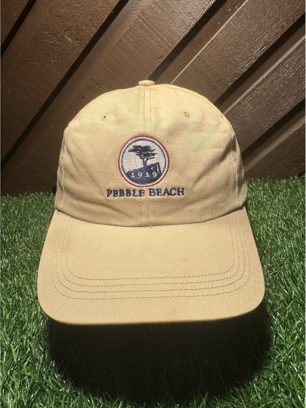Pebble Beach Golf Links Hat Cap Tan Khaki Lone Cypress 1919 Embroidered